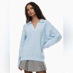 Aritzia Sunday Best Peggy Polo Merino Wool Blend Sweater in Blue - Size XS
